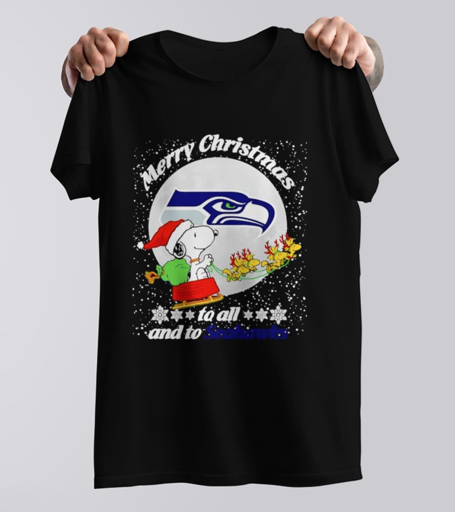 Snoopy Merry Christmas Seahawk Fans Festive Holiday Greeting T-Shirt