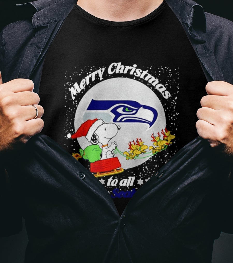 Snoopy Merry Christmas Seahawk Fans Festive Holiday Greeting T-Shirt