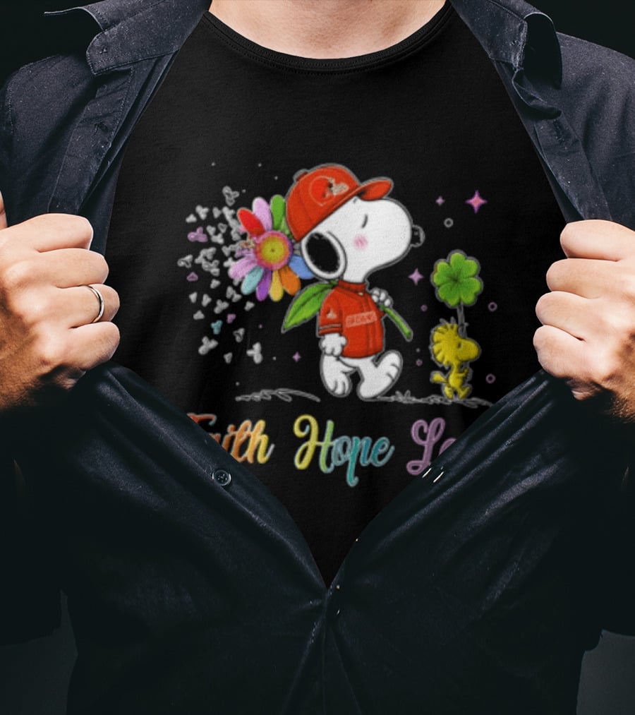 Cleveland Browns Snoopy Woodstock Faith Hope Love Flower Clover T-Shirt