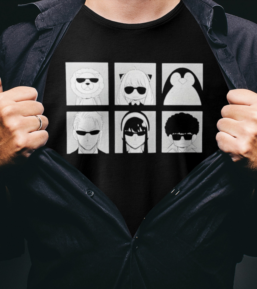 Spy X Family Characters In Sunglasses Box Grid T-Shirt