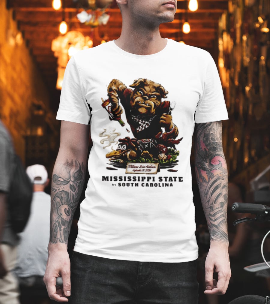 Mississippi State Vs South Carolina 2026 Bulldog Pouring Sauce On Roasted Duck Williams Brice Stadium T-Shirt