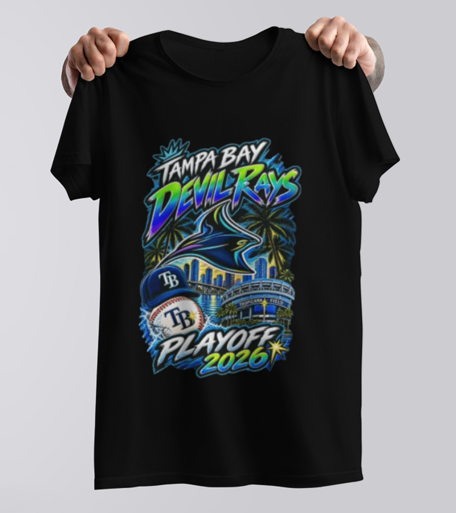 Tampa Bay Devil Rays Playoff 2026 Stingray Tropicana Field Skyline Baseball Cap T-Shirt