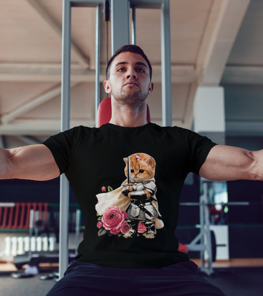 Knight Cat Holding Sword With Roses T-Shirt