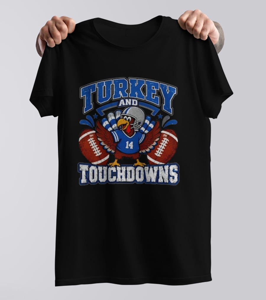 Detriot Lions Thanksgiving Football Turkey Touchdowns Fun T-Shirt