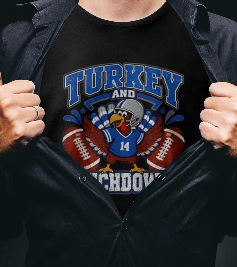 Detriot Lions Thanksgiving Football Turkey Touchdowns Fun T-Shirt