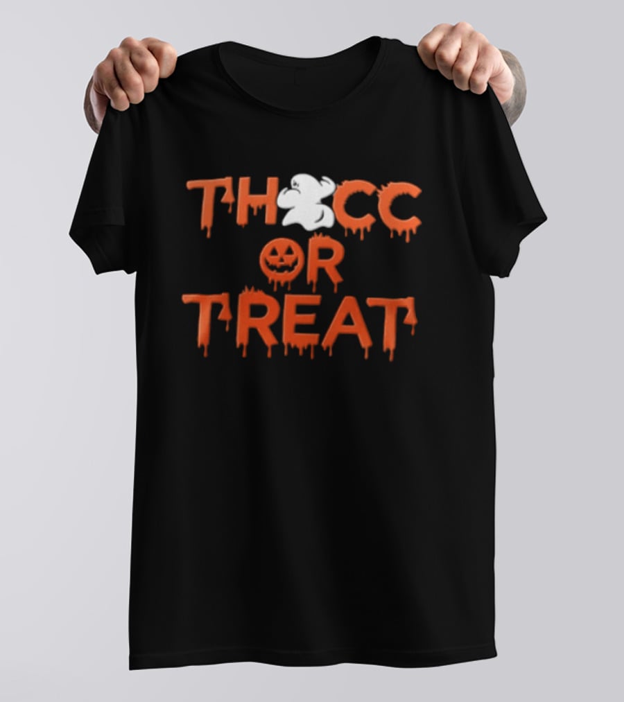 Thocc Or Treat Ghost Jack O Lantern Dripping Font Halloween T-Shirt