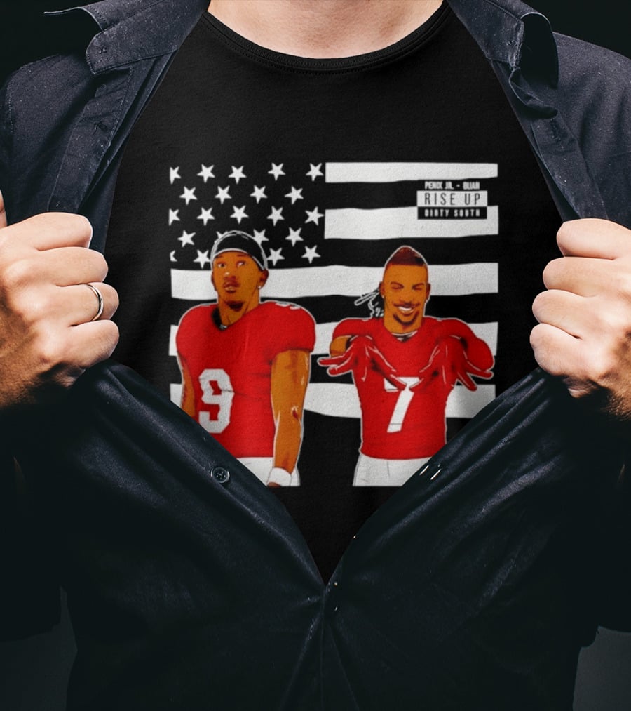 Michael Penix Jr Bijan Robinson Rise Up Dirty South Football Stars American Flag T-Shirt