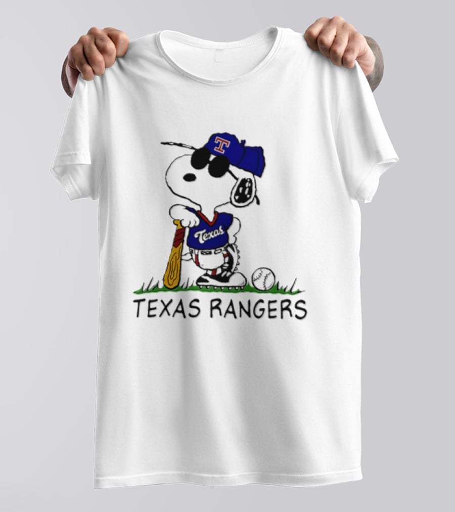 Snoopy Texas Rangers MLB Baseball Uniform With Sunglasses And Bat T-Shirt