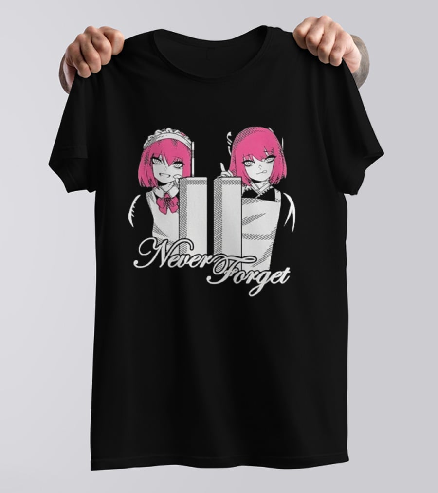 Never Forget Anime Manga Otaku Pink Hair Maid Twins T-Shirt