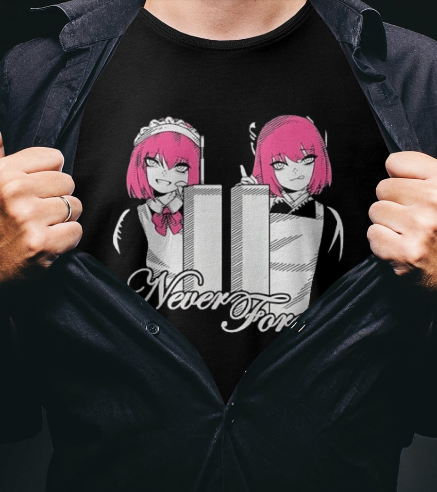 Never Forget Anime Manga Otaku Pink Hair Maid Twins T-Shirt