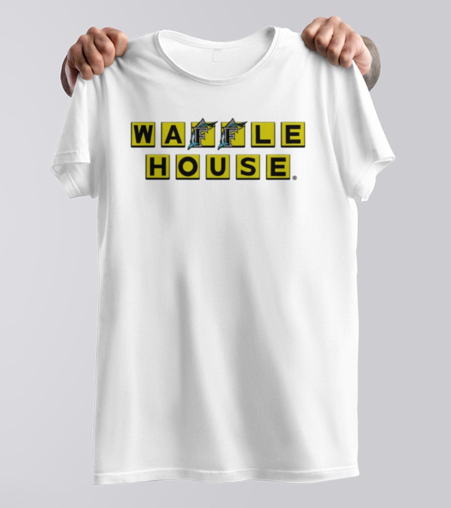 Waffle House Miami Marlins Fish Letters Yellow Blocks T-Shirt