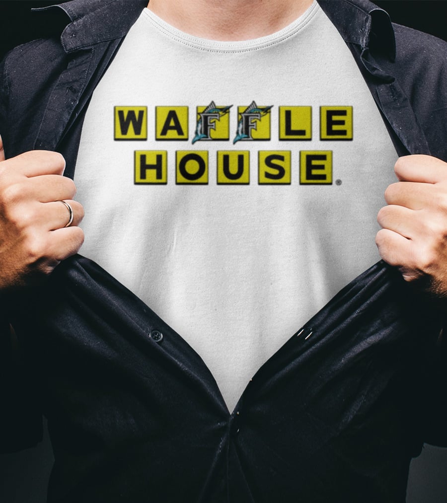Waffle House Miami Marlins Fish Letters Yellow Blocks T-Shirt
