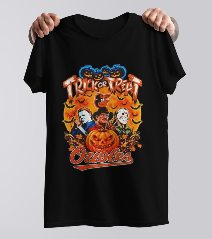 Trick Or Treat Orioles Horror Movie Characters Halloween T-Shirt