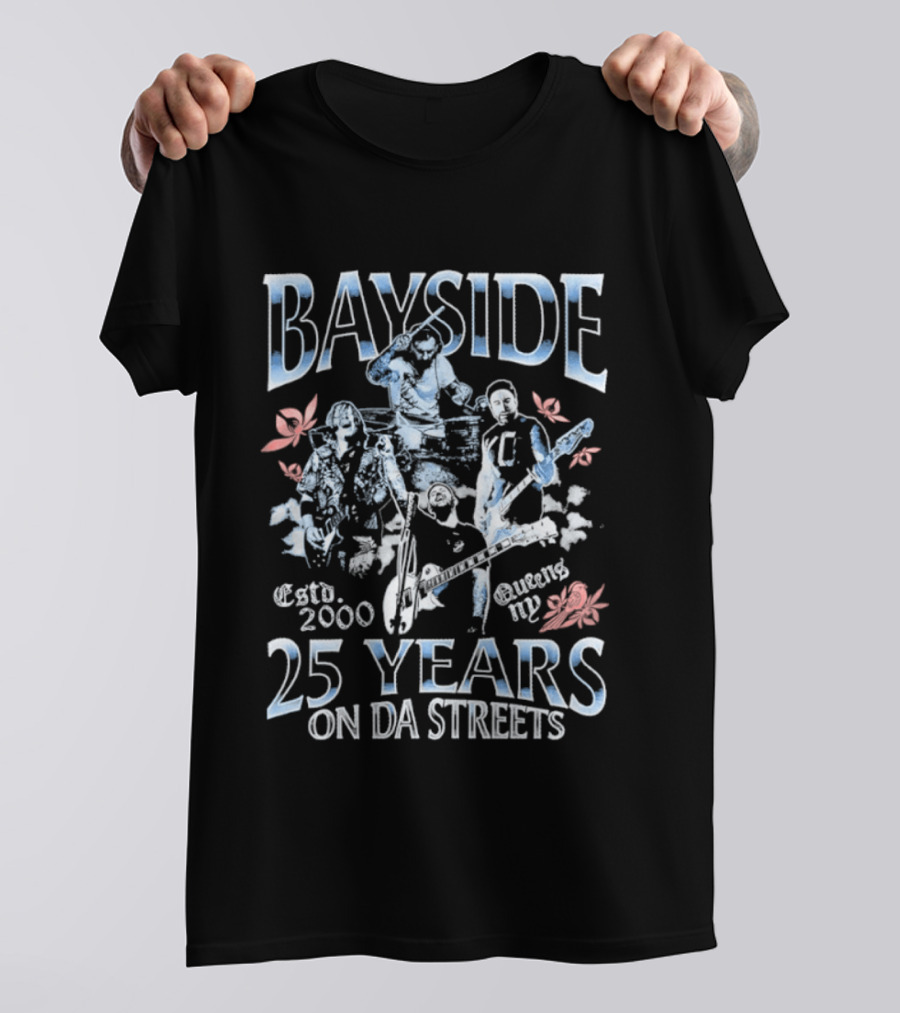 Bayside 25 Years On Da Streets Estd 2000 Queens NY Blossoms And Bikers T-Shirt