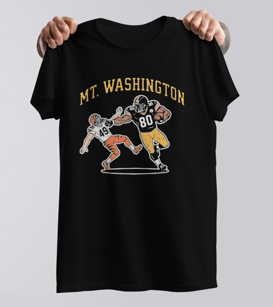 Mt Washington Pittsburgh Steelers 80 Stiff Arm Football Action T-Shirt