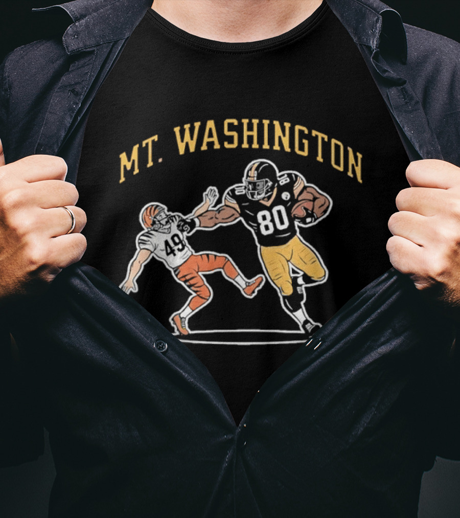 Mt Washington Pittsburgh Steelers 80 Stiff Arm Football Action T-Shirt
