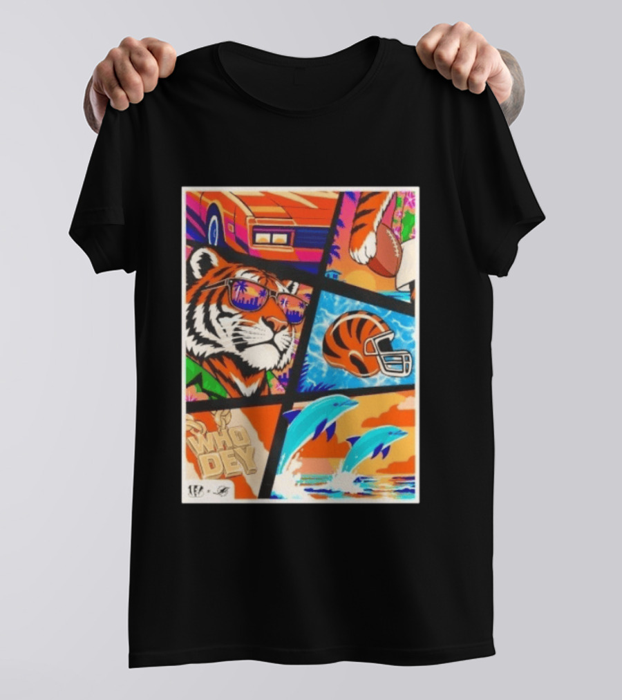 Cincinnati Bengals Tiger Dolphins Football Who Dey NFL Matchup T-Shirt