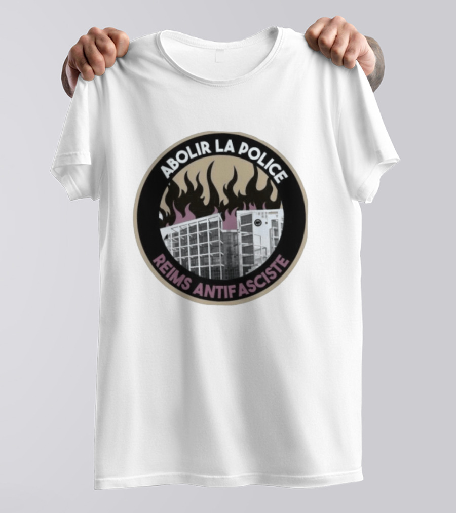 Abolir La Police Reims Antifasciste Antifa Burned Building Circular T-Shirt