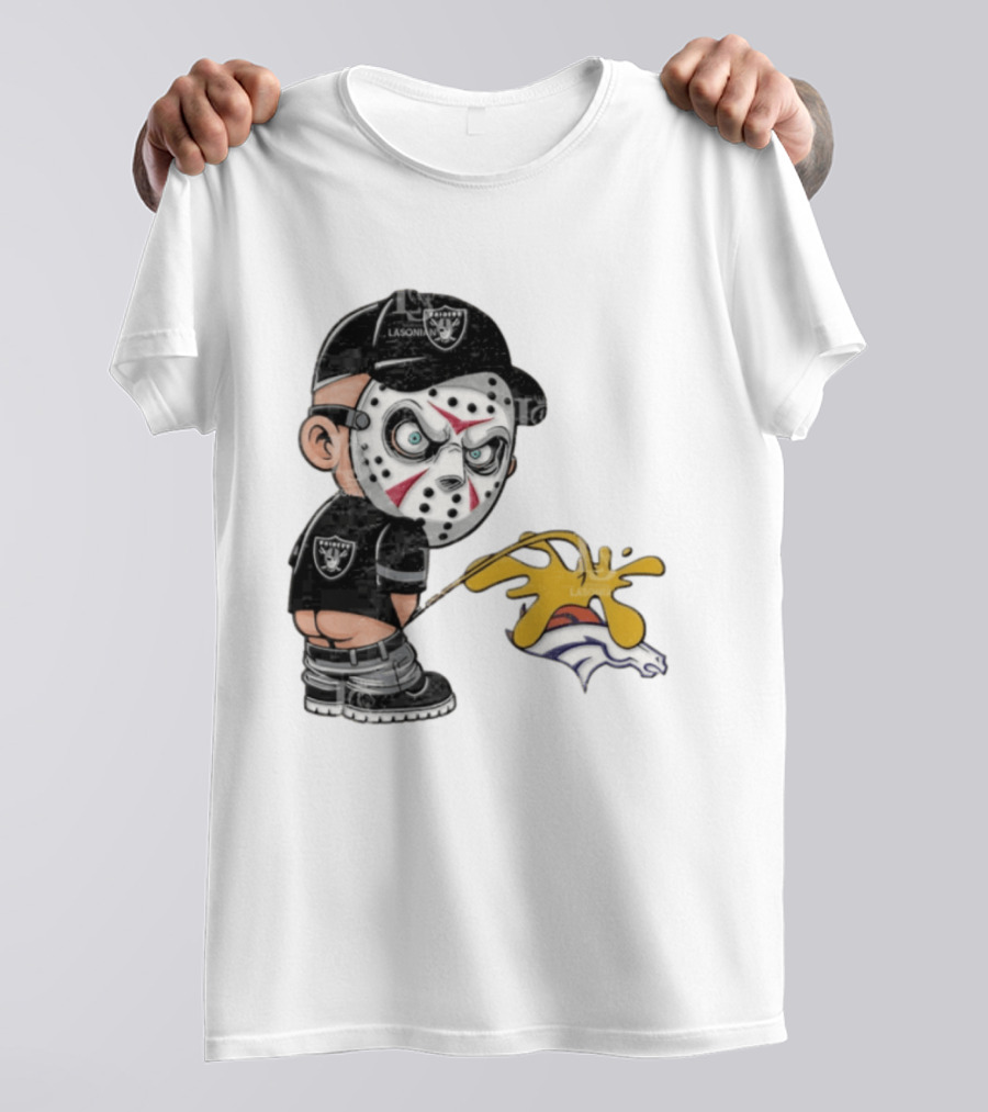 Las Vegas Raiders Jason Voorhees Piss On Denver Broncos Rivalry Humor Sports Fan T-Shirt