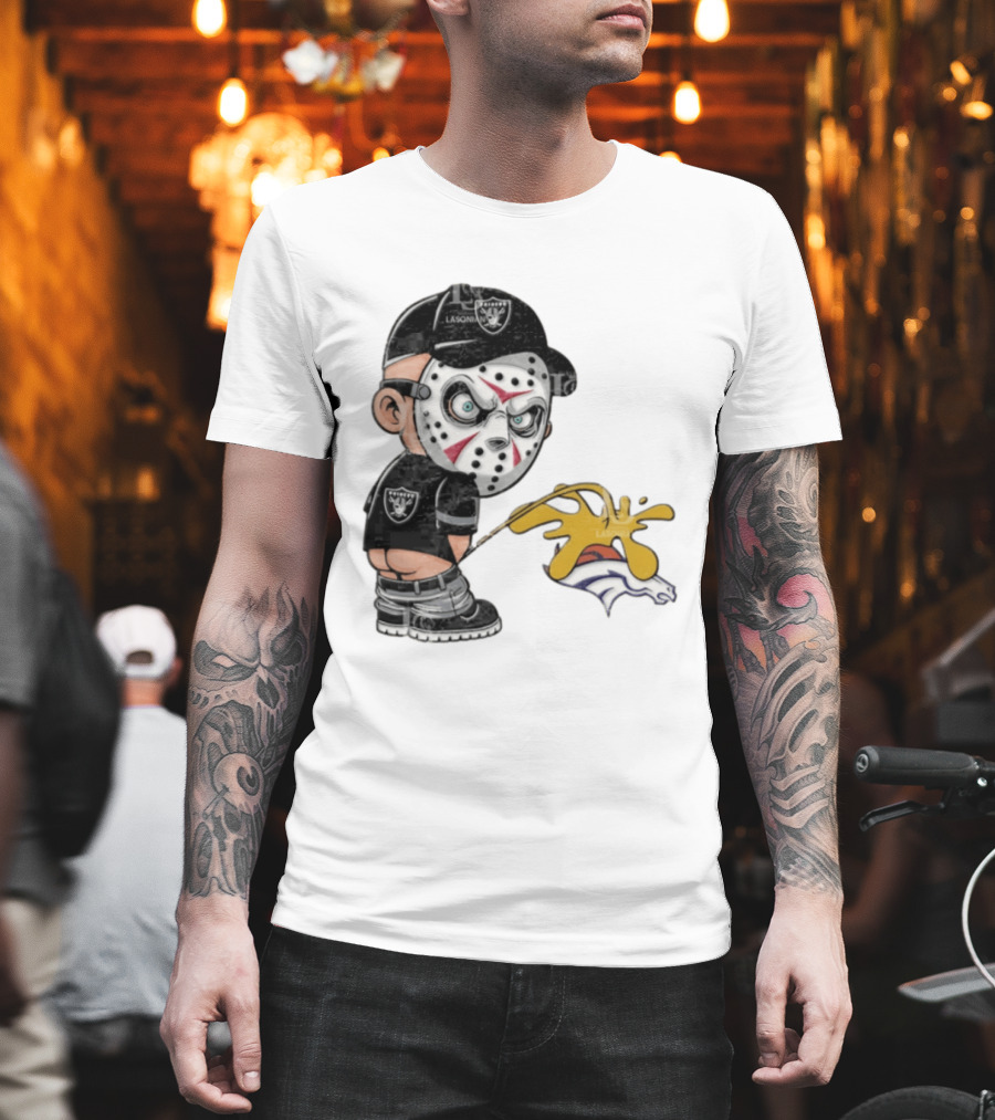 Las Vegas Raiders Jason Voorhees Piss On Denver Broncos Rivalry Humor Sports Fan T-Shirt