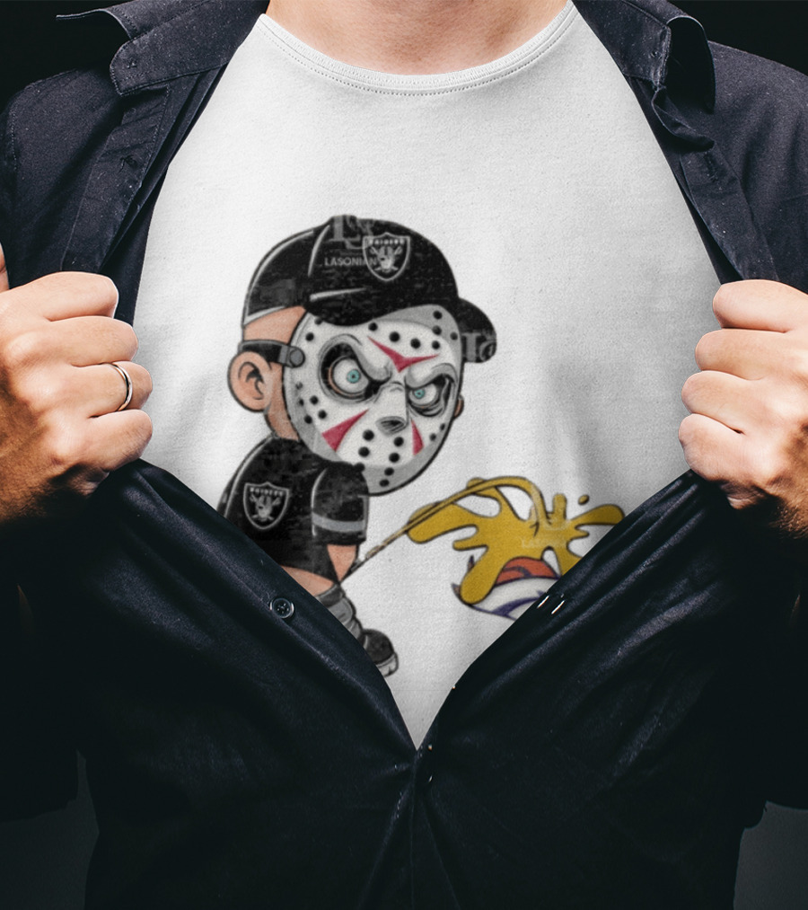 Las Vegas Raiders Jason Voorhees Piss On Denver Broncos Rivalry Humor Sports Fan T-Shirt