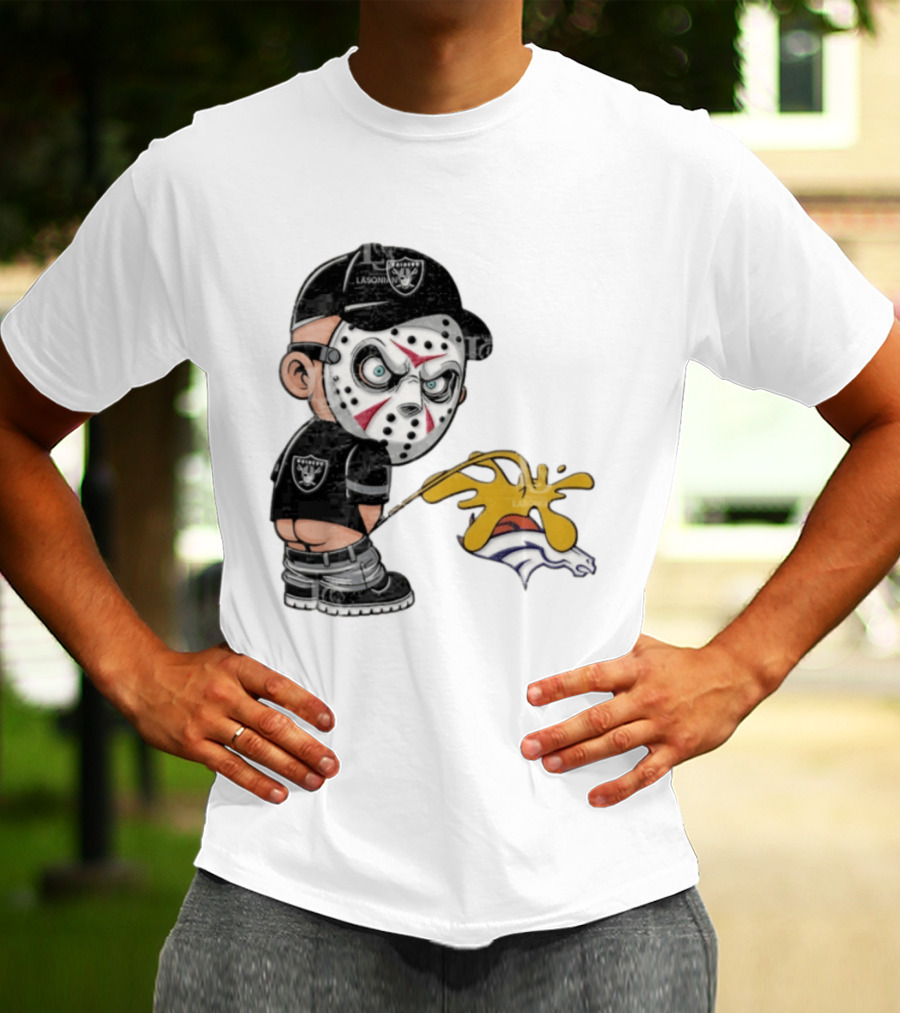 Las Vegas Raiders Jason Voorhees Piss On Denver Broncos Rivalry Humor Sports Fan T-Shirt