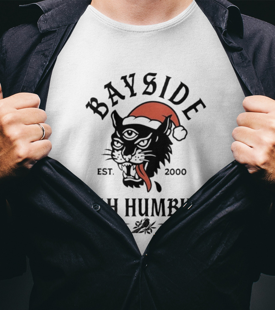 Bayside Est 2000 Bah Humbug Christmas Panther Santa Hat T-Shirt