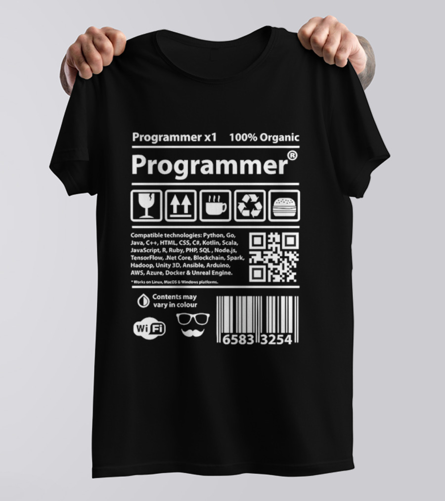 Programmer X1 100 Percent Organic Contents May Vary In Colour Barcode WiFi Coffee Recycle T-Shirt