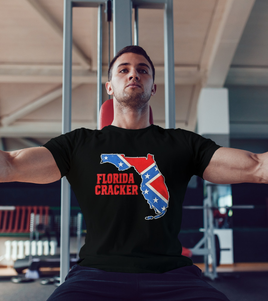 Florida Cracker Distressed Confederate Flag State Map Southern Pride T-Shirt