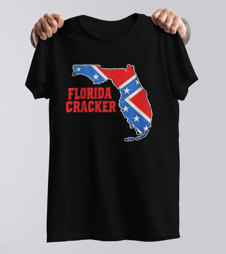 Florida Cracker Distressed Confederate Flag State Map Southern Pride T-Shirt