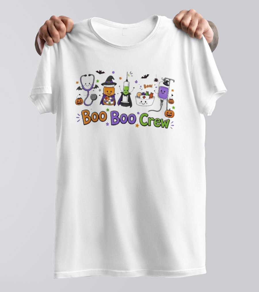 Boo Boo Crew Halloween Nurse Medical Team Stethoscope Syringe Witch Hat Pumpkin T-Shirt