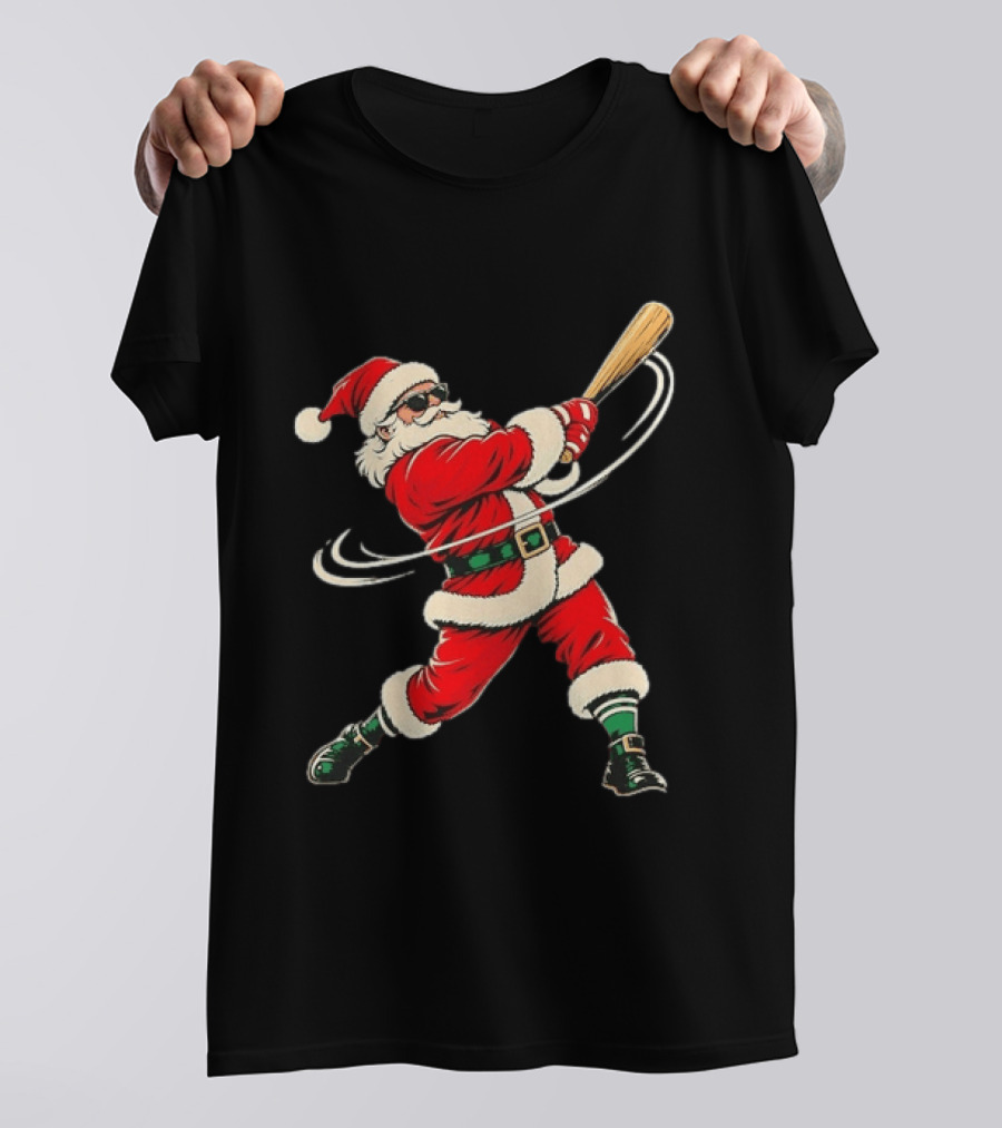 Santa Claus Baseball Bat Christmas Sports Holiday Fun T-Shirt