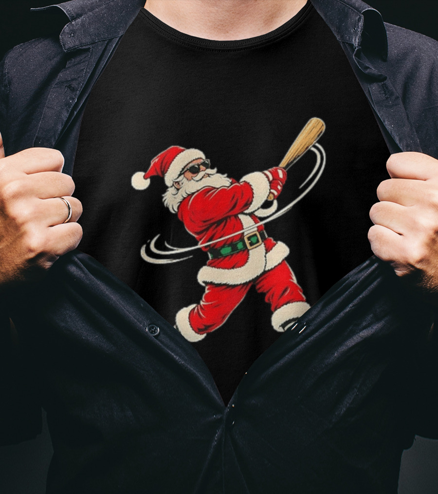 Santa Claus Baseball Bat Christmas Sports Holiday Fun T-Shirt