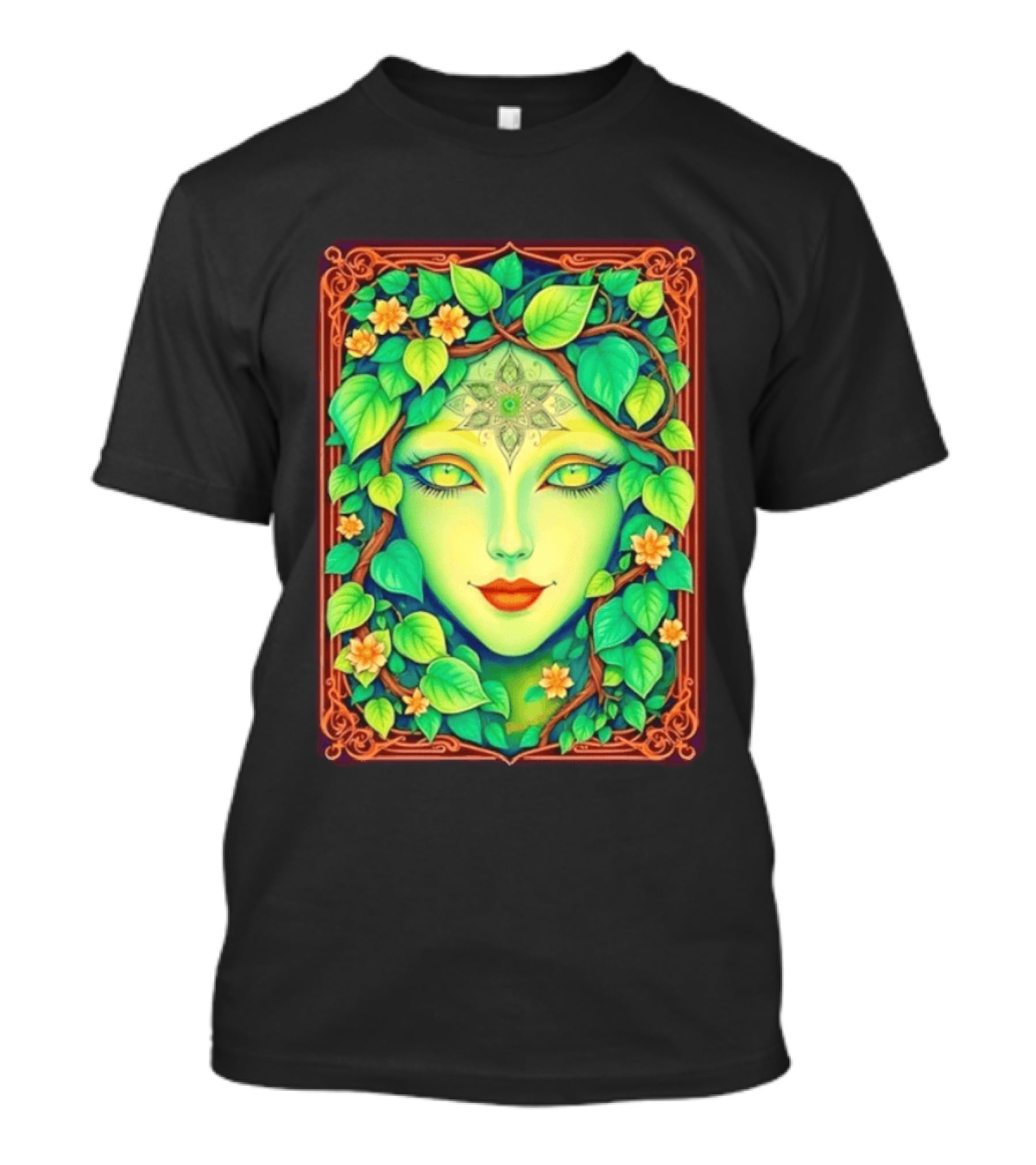 Dream Creations Enchanted Green Forest Goddess With Floral Accents T-Shirt