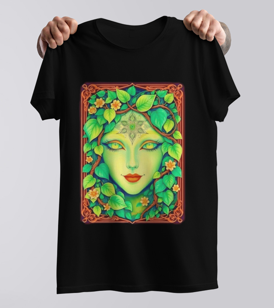 Dream Creations Enchanted Green Forest Goddess With Floral Accents T-Shirt