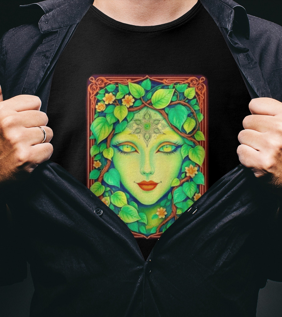 Dream Creations Enchanted Green Forest Goddess With Floral Accents T-Shirt