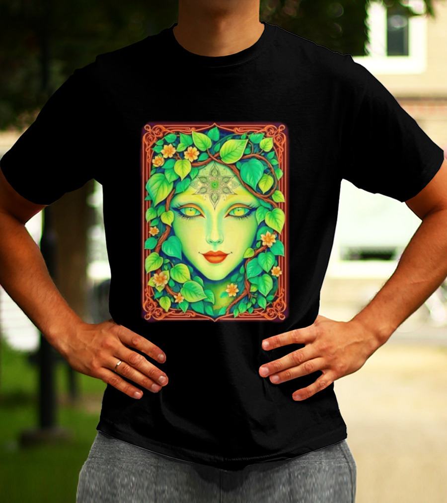 Dream Creations Enchanted Green Forest Goddess With Floral Accents T-Shirt