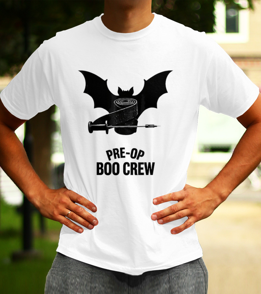 Halloween Pre Op Boo Crew Bat Syringe Nurse T-Shirt