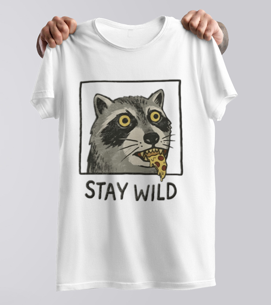 Raccoon Eating Pizza Stay Wild Meme T-Shirt