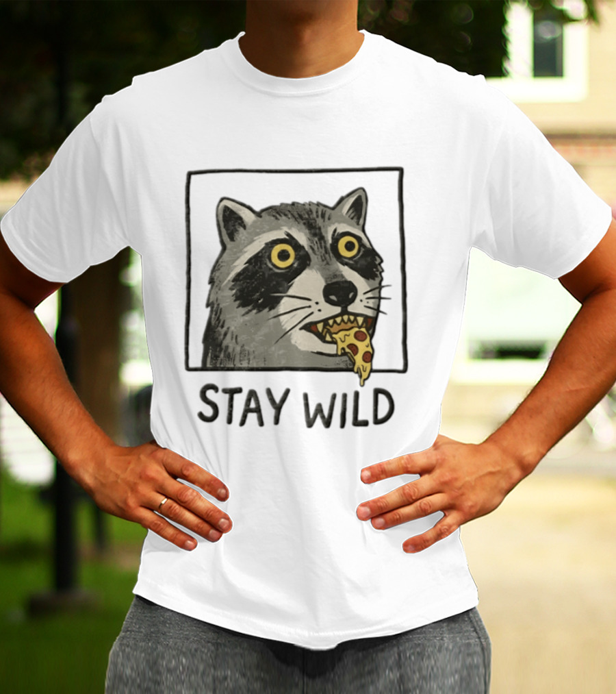 Raccoon Eating Pizza Stay Wild Meme T-Shirt