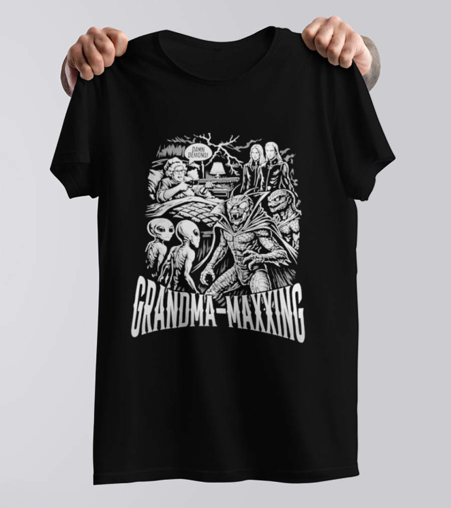 Grandma Maxxing Damn Demons Horror Grandma Supernatural Scene T-Shirt