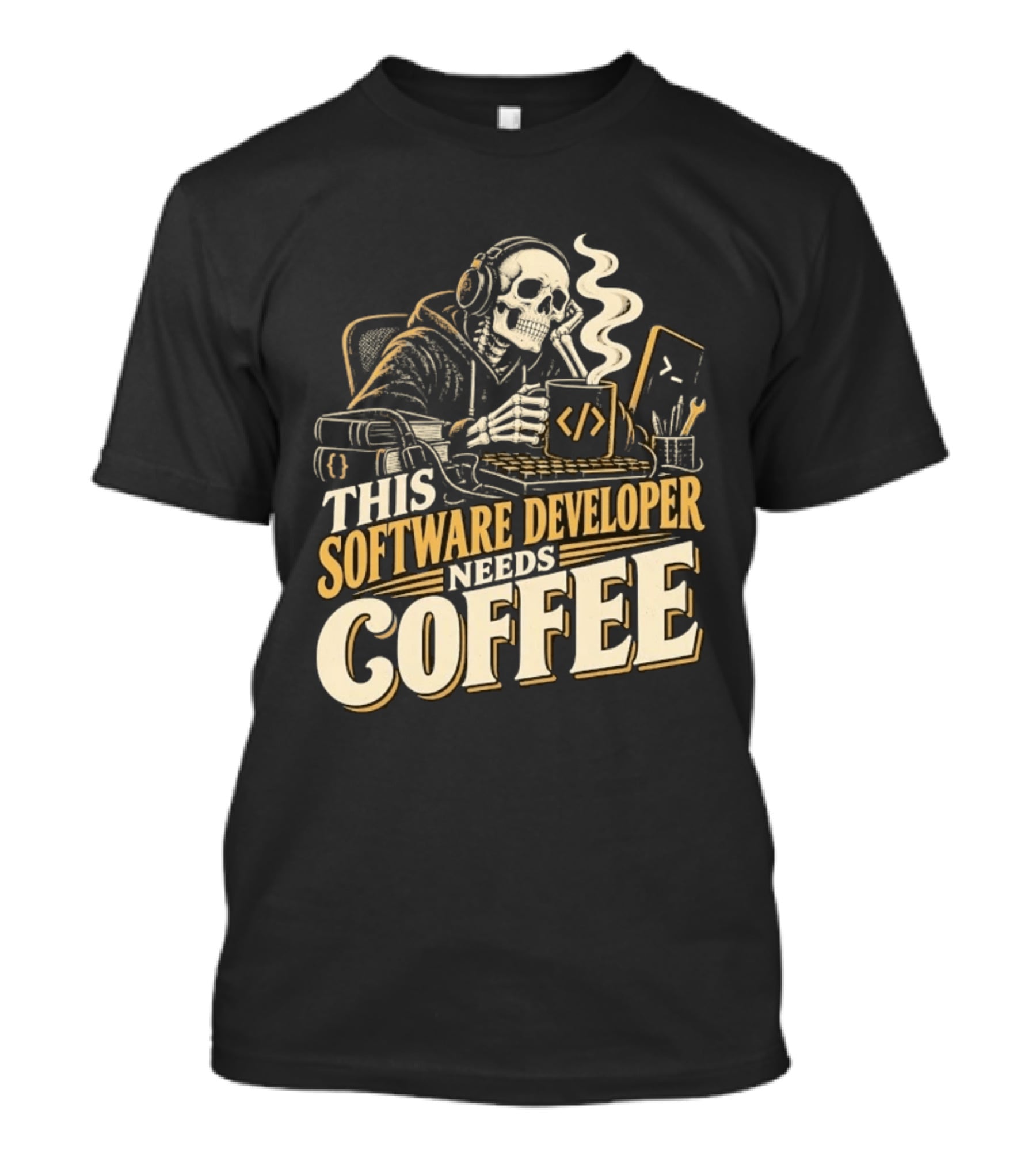 This Software Developer Needs Coffee Coding Skeleton T-Shirt