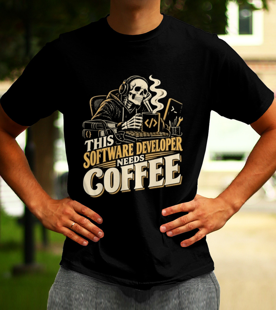 This Software Developer Needs Coffee Coding Skeleton T-Shirt