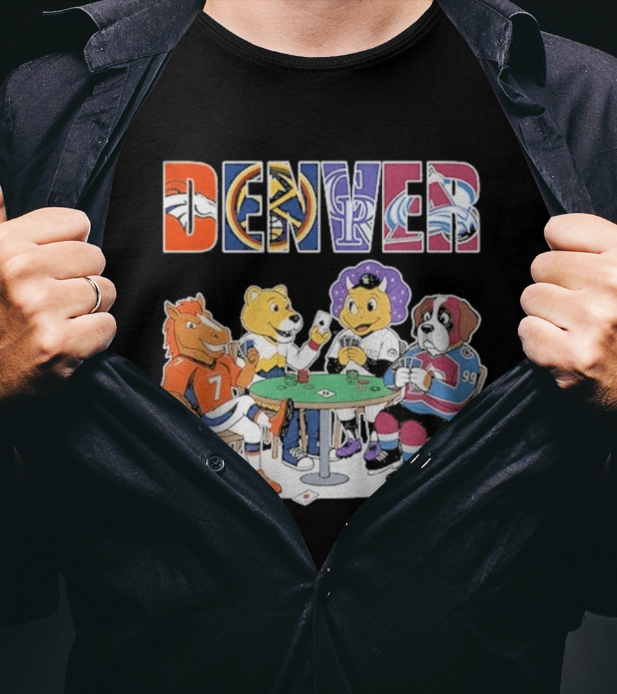 Denver Broncos Rockies Nuggets Avalanche Mascots Poker Game T-Shirt