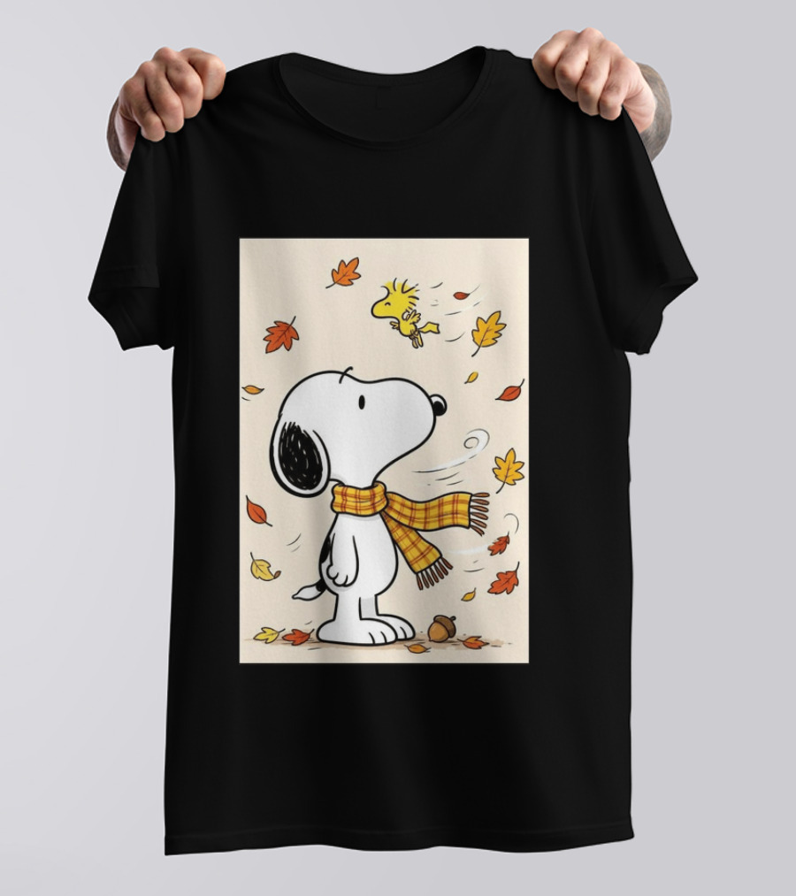 It's Officially Fall With Snoopy And Woodstock Celebrating Autumn Leaves T-Shirt