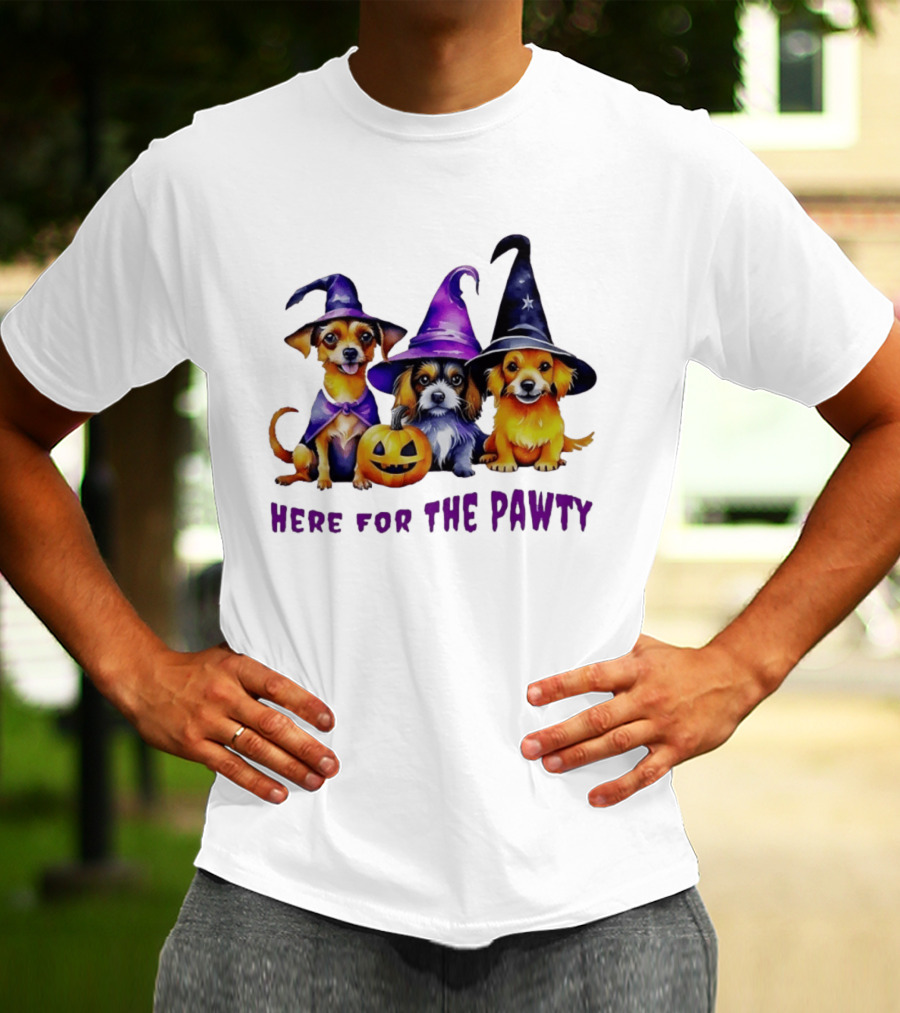 Halloween Witch Dogs Here For The Pawty T-Shirt