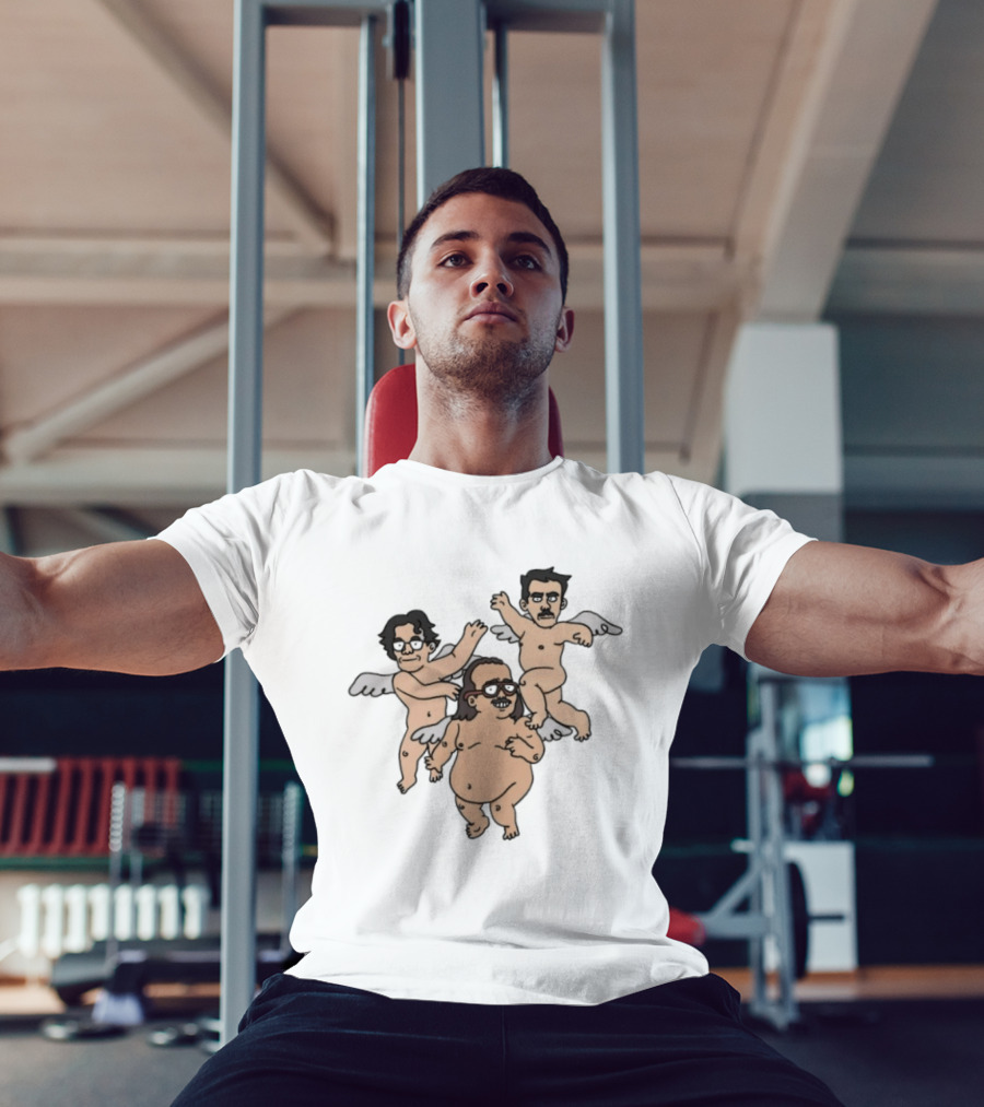 Wilford Brimley And Friends Cherub Angels Cartoon Character Trio T-Shirt