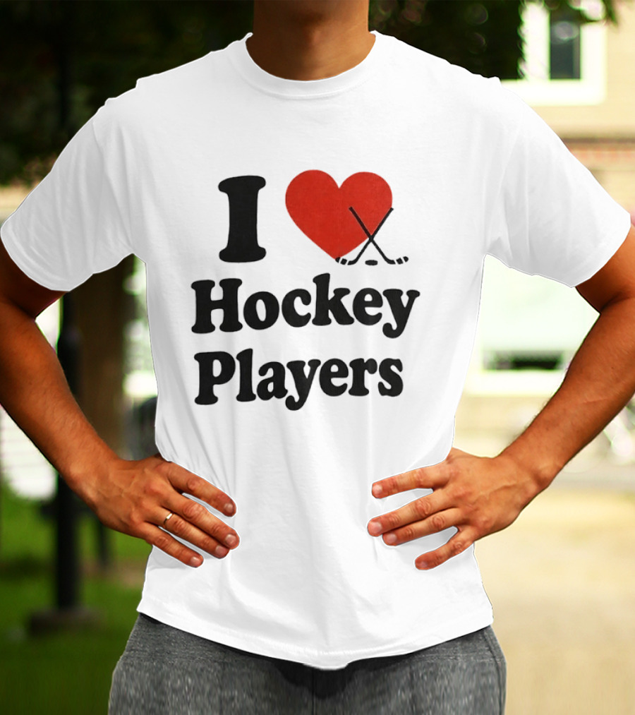 I Love Hockey Players Heart With Crossed Sticks T-Shirt