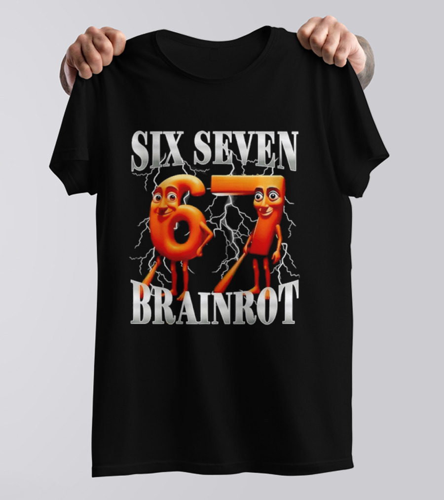 SIX SEVEN 67 BRAINROT Internet Meme Lightning T-Shirt
