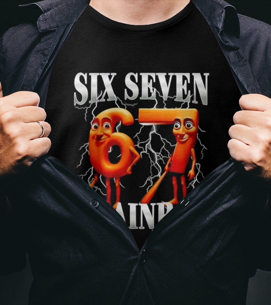 SIX SEVEN 67 BRAINROT Internet Meme Lightning T-Shirt